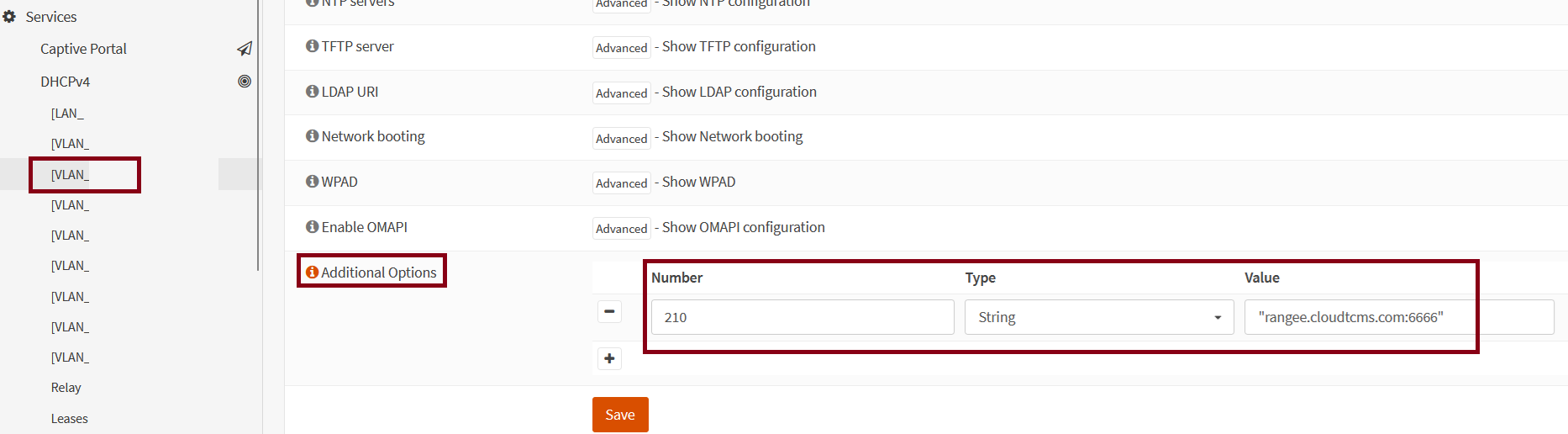 OpnSense TCMS DHCP Tag 210