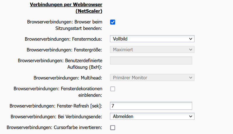 ICA-Konfiguration -> Globale Einstellungen -> Verbindungen per Webbrowser (NetScaler)