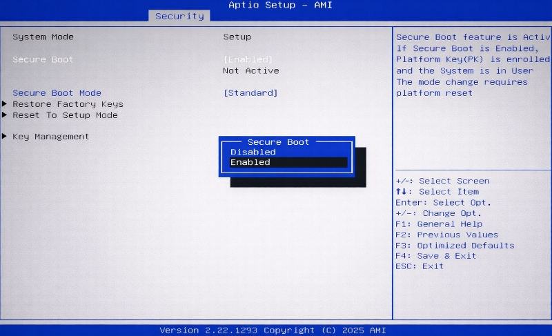 Secure Boot Option in Aptio BIOS