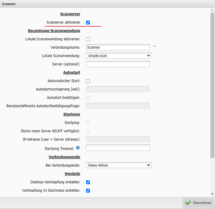Scanserver Einstellungen RangeeOS