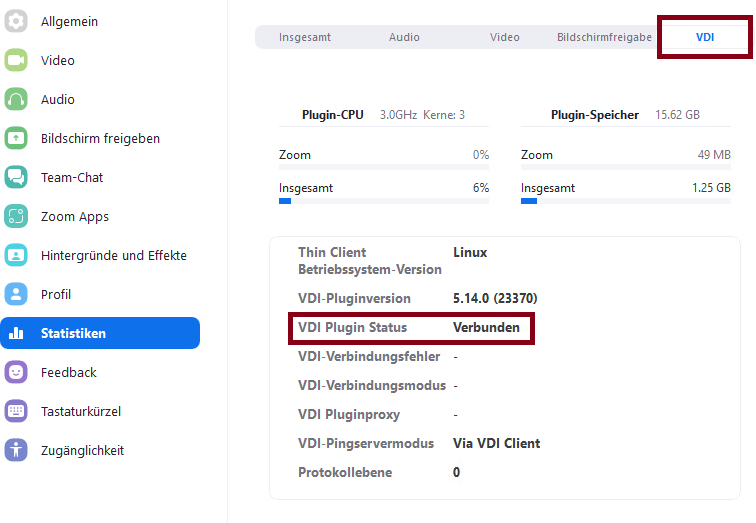 Zoom VDI Statistiken